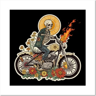 skeleton  riding a motobike Posters and Art